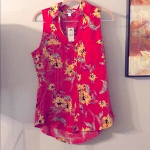 V neck button down blouse with flowers